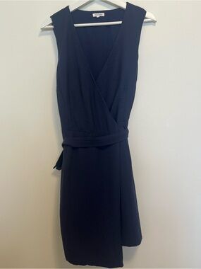 Navy Wrap Midi Dress with Self-Tie Waist